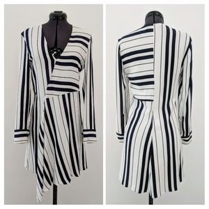 Zara White Navy Asymmetrical Hem Dress - XS